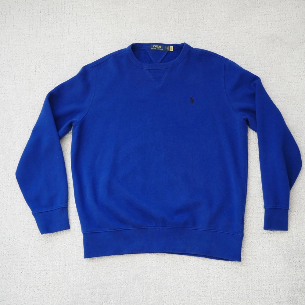 Polo Ralph Lauren Mens Royal Blue Crewneck Fleece Sweatshirt Pony Logo Large